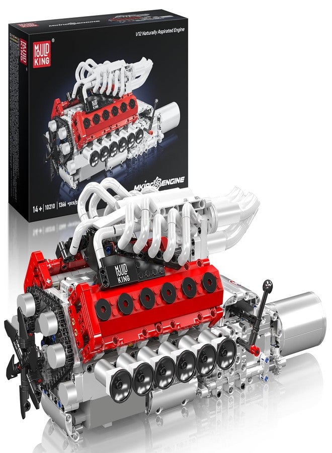 Mould King V12 Engine Model Kit for Adults, 1366 Pcs Engine Kits That Runs, DIY Mechanical Building Set for 14+, 10210 STEM Educational Toy Car Motor - Image 1
